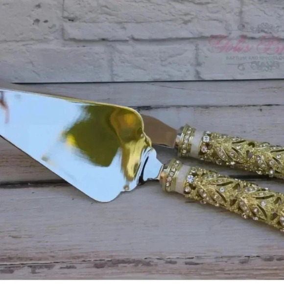 Gold Swarovski Cake Cutting Knife Set - Picture 3 of 7